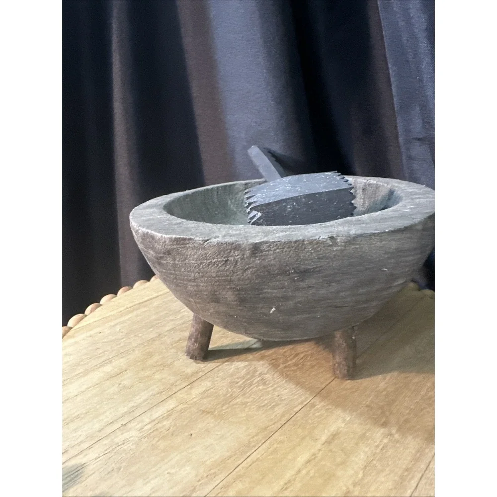 Vintage Rustic wooden Mortar And Pestle Medicine Bowl b